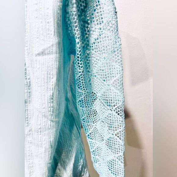 No Brand Tag Bohemian blouse shirt painting aqua blue beach summer women’s XL - Picture 5 of 6